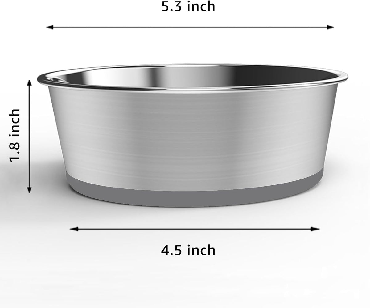 YINGFAN Stainless Steel Dog Bowls, 2 Pack Metal Dog Bowls with Non-Slip Rubber Base, Durable Food and Water Bowl for Small, Puppy Dogs, Holds 2 Cups, BPA-Free, Dishwasher Safe (Gray)