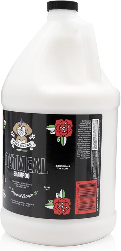 Bark2Basics Rock The Dog Oatmeal Dog Shampoo, 1 Gallon - Natural Colloidal Oatmeal, Natural, Calms Dry Itchy Irritated Skin, Moisturizes and Soothes The Skin and Coat, Professional Grade