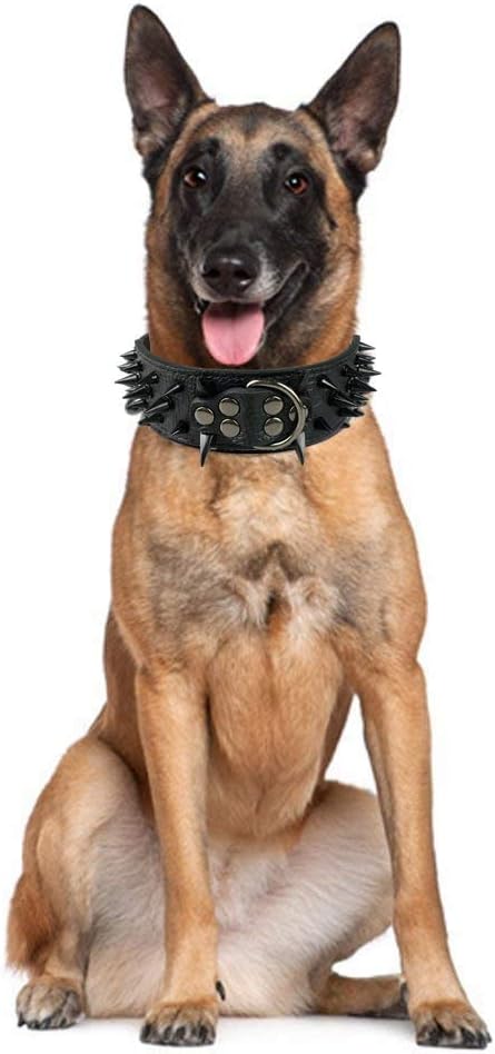 Serijoars Spiked Studded Dog Collar, PU Leather Dog Collar, Adjustable Pet Collars for Medium or Large Breed Pet (S, Red3)