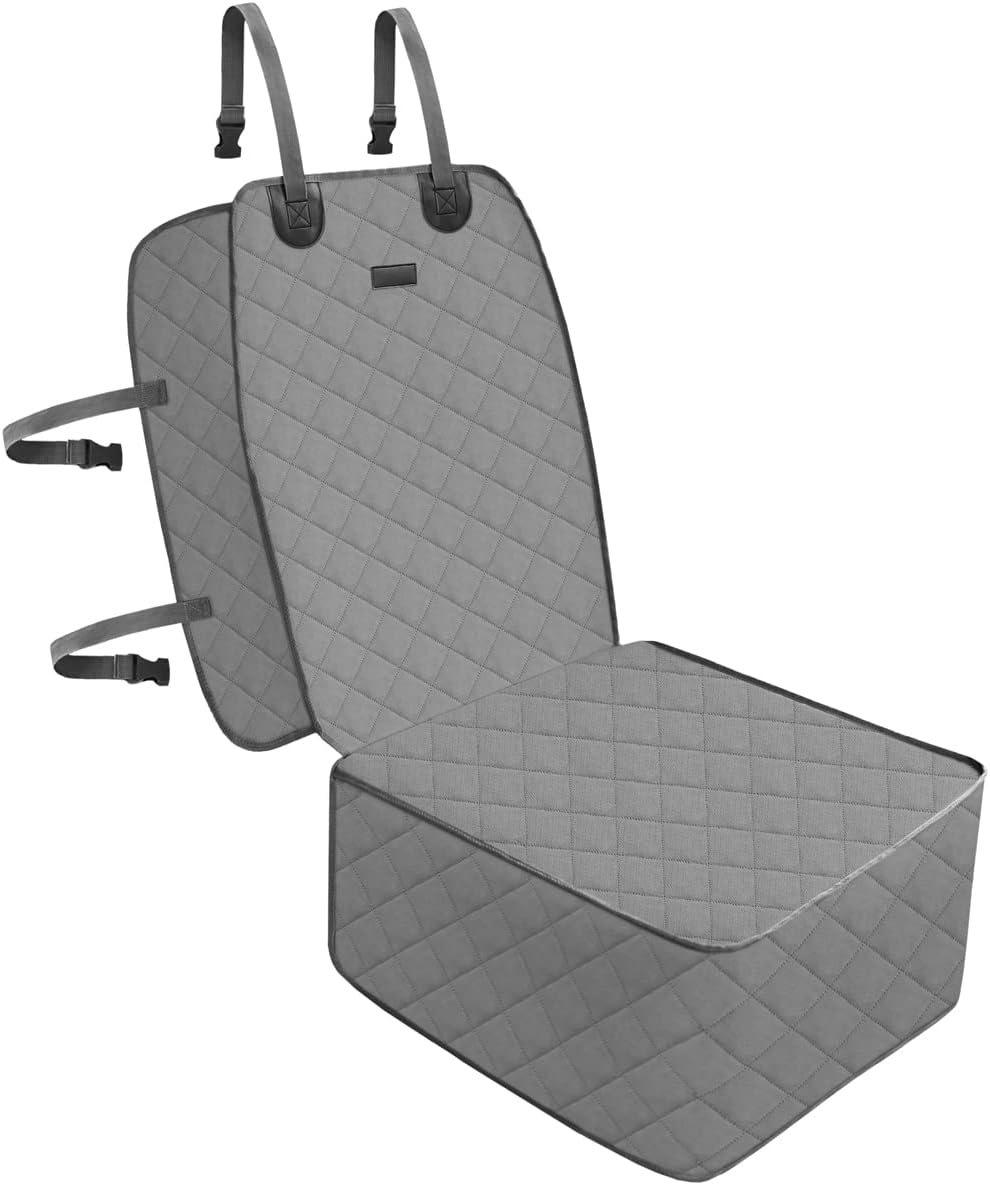 Dog Car Front Seat Cover with Side Flaps & Buckle Straps for Pet, 100% Waterproof 600D Oxford Single Seat Protector Heavy Duty Quilted Scratch Proof, Universal Size for SUV Truck, Grey
