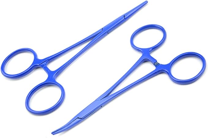 LILYS PET Pet Stainless Steel Hemostat Hemostatic Forcep,Pet Ear Hair Pull Forcep (Bend Head+Straight Head(Blue), 12cm)