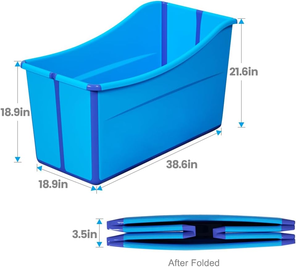 Portable Dog Bathtub for Large Dogs - 48.4Gal Foldable Pet Wash Station with Drain Plug, Insulated & Non-Slip Design for Indoor/Outdoor Bathing, Grooming, Camping（Blue）