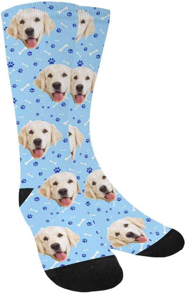 MyPupSocks Custom Personalized Photo Pet Face Socks, Cat and Dog Tracks Paws Bones Crew Socks with Picture for Men Women