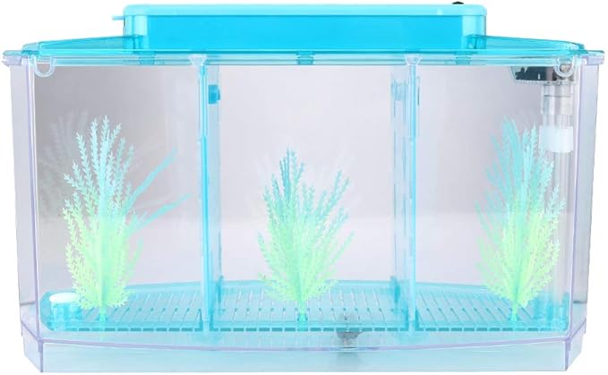 Betta Fish Tank, Adjustable Light Isolation Acrylic Small Aquarium with LED Light, Small Fish Tank Starter Kit, Beta Fish Tank with Water Change Valve for Office Home Room Decor (Blue)