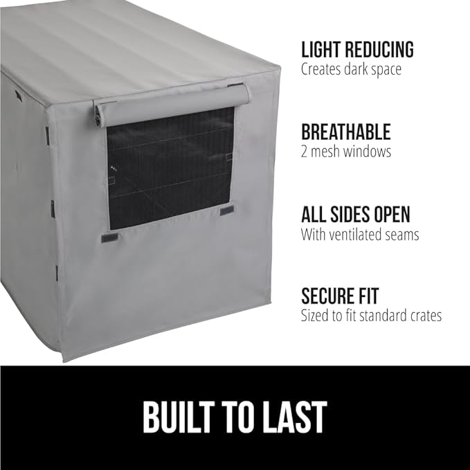 GORILLA GRIP Dog Crate Covers Compatible with Amazon Basics Dog Crates, All Sides Open, Privacy Cover Fits 36" Wire Kennel, Breathable Mesh Windows, Light Reducing Puppy Training Cage Topper, Gray
