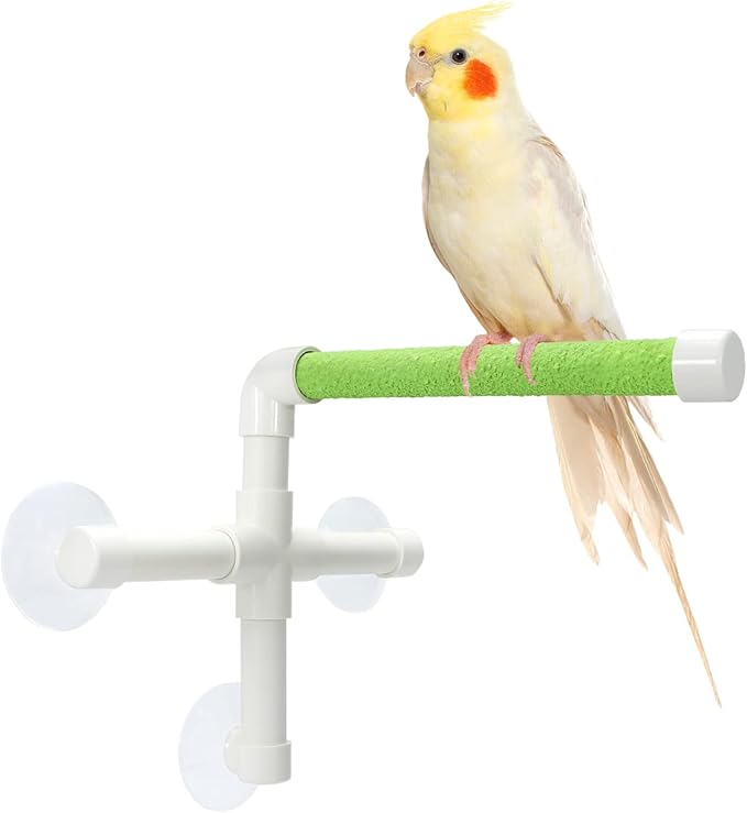 Bird Portable Suction Cup Shower Perch Window Wall Standing Platform for Parrot Parakeet Conure Cockatiel African Grey (Random Color)