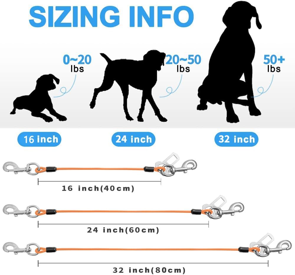 Dog Seat Belt Harness for Car,Dog Seatbelt of Coated Wire Leash Safety Restraint,No Chew Tether Cable Vehicle Dogs Accessories,Double Clips & Latch (Orange, 16 inch/40 CM)