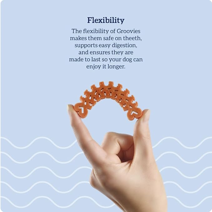 Groovies Flexible Dog Dental Chews with Patented DentalFit Technology to Help Support Tartar Control & Fresh Breath, XLarge Dog Chews for 50-100 lb Dogs, USA Manufactured Oral Care, 4 Chews