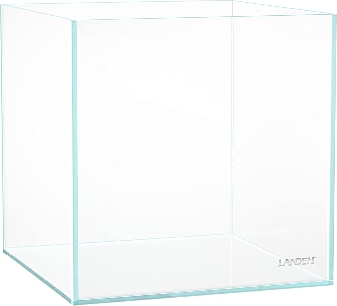 LANDEN 20C 2 Gallon Cube Rimless Low Iron Clear Aquarium Tank, All Glass Aquarium,Small Betta Fish Tank,W7.8×D7.8×H7.8 in(20x20x20cm) 5mm Thickness with Nano Foam Leveling Mat
