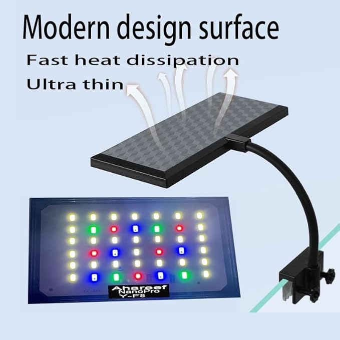 Mini Clip-On Aquarium Light 8W Full Spectrum LED Fish Nano Tank Light with Timer & Dimmer and 3 Lighting Modes for Freshwater Plants & Tropical Fish Ideal for 5-16 Inch Tanks (1-5 Gallons)