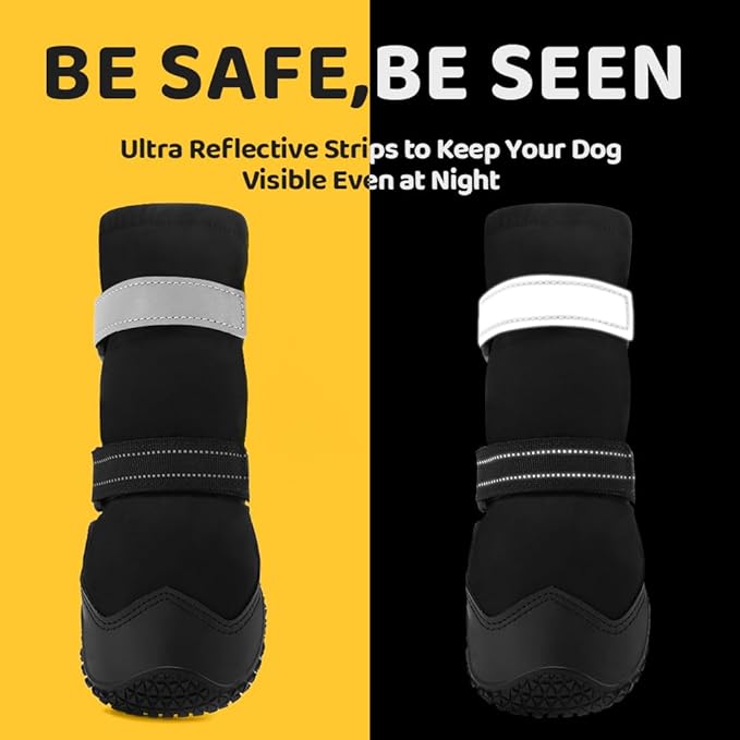 Hcpet Dog Shoes, Dog Boots & Paw Protectors for Winter Snowy Days, Rainy Weather, Outdoor Anti-Slip Sole Dog Booties for Hardwood Floor Black-Leg 6