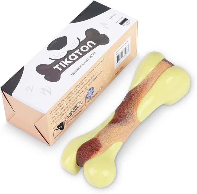 Tikaton Dog Chew Toys for Aggressive Chewers, Peanut Butter Flavor Durable Dog Teething Chew Toys Bones for Large/Medium/Small Puppies