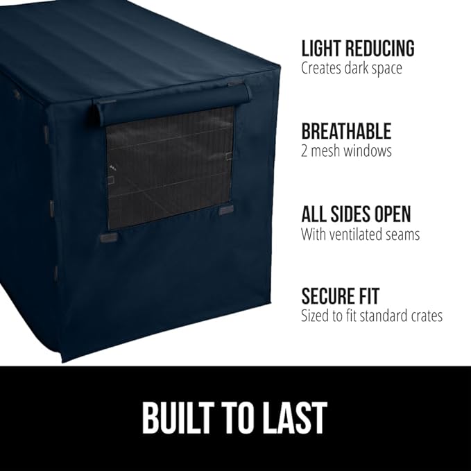 GORILLA GRIP Dog Crate Covers Compatible with Amazon Basics Dog Crates, All Sides Open, Privacy Cover Fits 24" Wire Kennel, Breathable Mesh Windows, Light Reducing Puppy Training Cage Topper, Navy