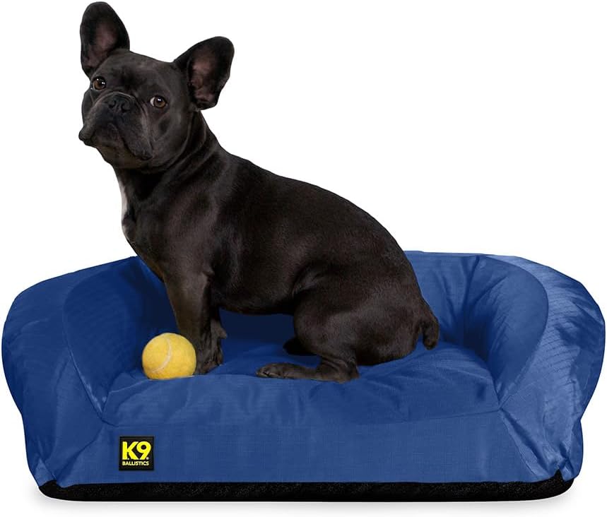 K9 Ballistics Tough Bolster Orthopedic Sofa Dog Bed with Removable Washable Cover - Durable, Water Resistant with Nonskid Bottom - Small, Titanium Premium Finish