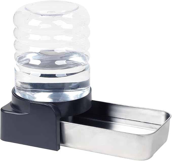 PAKEWAY 1 Gallon Automatic Gravity Dog Water Bowl Dispenser, Stainless Steel Large Capacity Pet Waterer with 3 Filters for Small to Medium Dogs and Cats