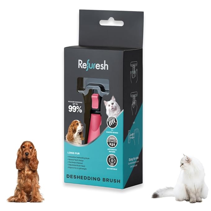 Deshedding Dog Brush for Long Hair (Small,Pink) – Gentle Deshedding tool for Dogs & Cats – Reduces shedding, without damaging topcoat. Removes Loose Fur & Dead Undercoat.