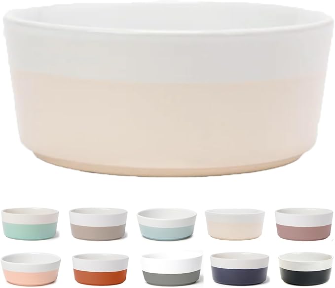 Waggo Dipper Ceramic Dog Bowl for Small and Large Breeds - Heavyweight and Durable Pet Food and Water Dish Crock, Dishwasher Safe, Modern (Small, Buttercream)