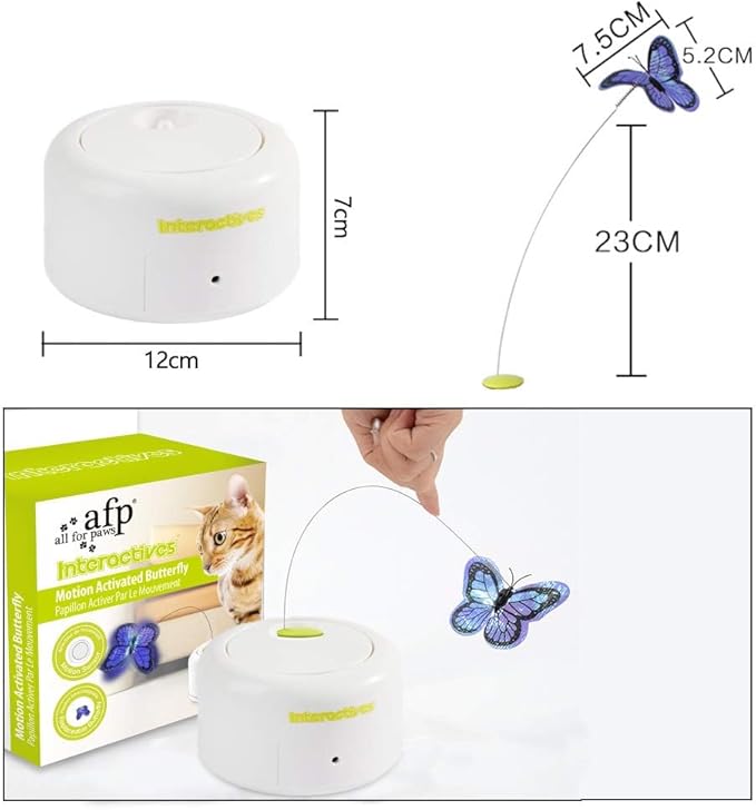 ALL FOR PAWS Motion Activate Cat Toys Interactive Flutter Butterfly Kitten Enrichment Toy with One Replacement for Indoor Cats