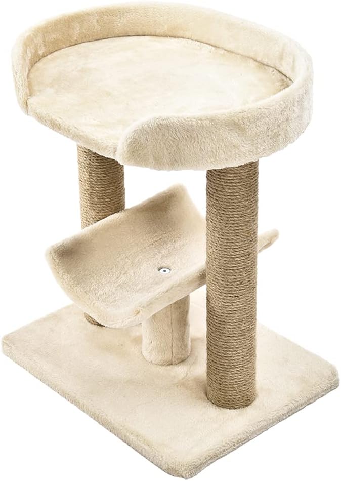 Amazon Basics Multi- Platform Cat Tree with Scratching Post for Indoor Cats up to 25lbs, 18 x 14 x 22 Inches, Beige
