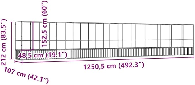 Galvanized Steel Large Flight King Bird Cage with Extension, Steel Outdoor Aviary, Outdoor Indoor Large Bird Cage Aviary Pet House for Cockatiels African Parakeets, 492.3"x42.1"x83.5",-309