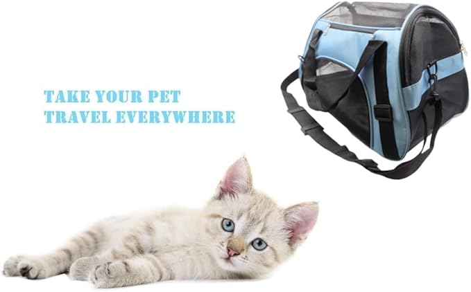 Cat Carrier,Soft-Sided Pet Travel Carrier for Cats,Dogs Puppy Comfort Portable Foldable Pet Bag Airline Approved (Medium-Blue)