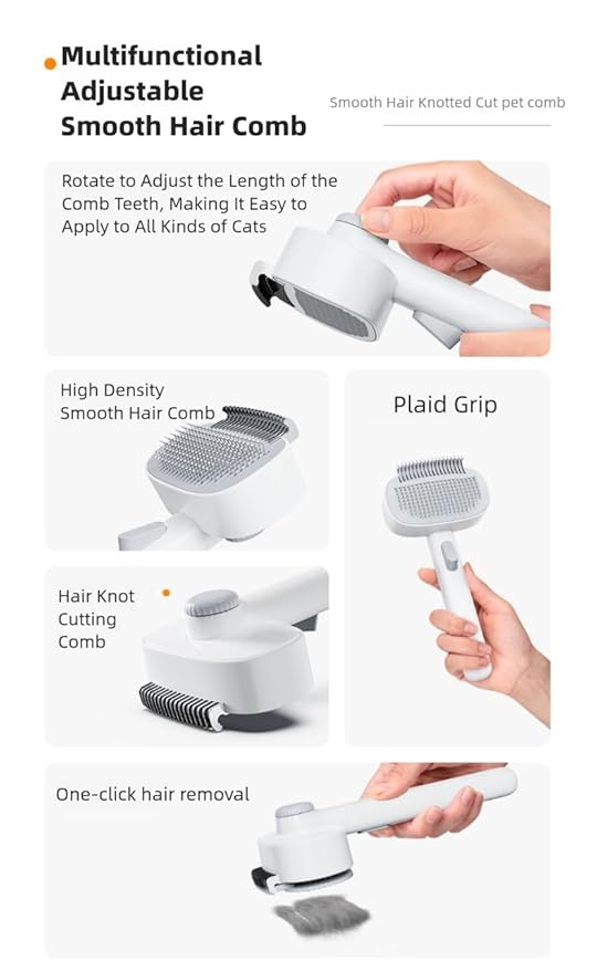 Adjustable Comb for Cats & Dogs: 2-in-1 Deshedding Brush with Hair Removal Board, Dematting Tool for Long/Short Hair - Undercoat Rake & Smooth Grooming Comb