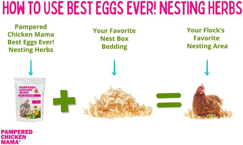Pampered Chicken Mama Best Eggs Ever! Nesting Herbs for Chickens (16 Ounce/1 Pound) for Chicken Nesting Boxes Calcium Supplement for Chickens | Chicken Feed Supplies, Hen Treats for Coops (1 Bag)