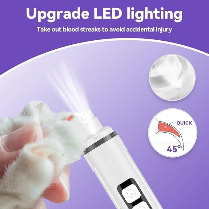 Dog Nail Grinder Quiet-2025 Release Ultra-Quiet Dog & Cat Nail Grinder with LED Light & Battery Display - Painless Nail Trimmer for Small to Large Pets, Thick Nails, and Sensitive Paws