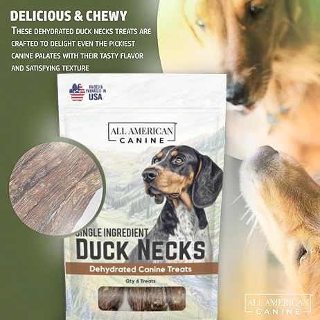 6 Natural Duck Neck Dog Treats – Single Ingredient, Dehydrated & Chewy – Low-Fat, High-Protein Training Reward – Made in USA