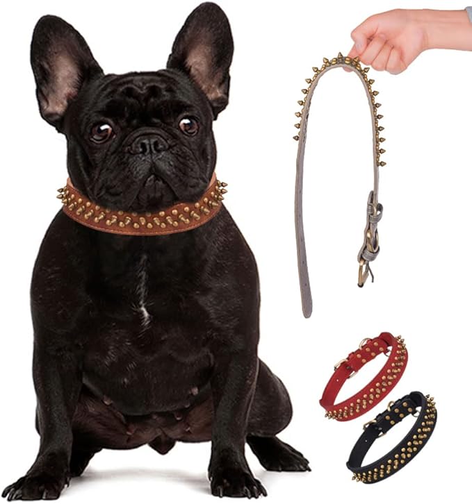 Spiked Dog Collar Soft Pu Leather Mushrooms Rivet Spike Studded Puppy Adjustable Pet Collars for Small Breeds (M, Grey2)
