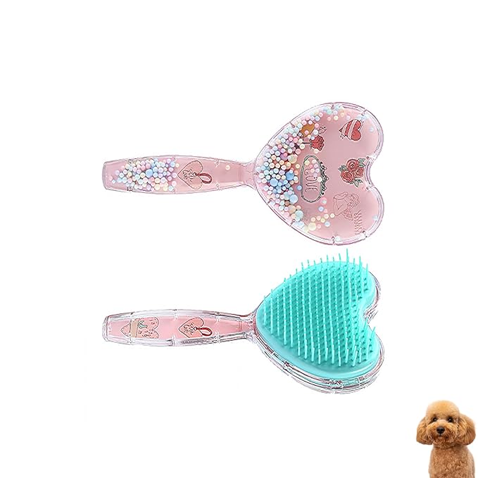 Small Dog Brush, Soft Dog Grooming Comb for Shih Tzus, Yorkies, Maltipoos, Maltese, Love Shape Puppy Massaging Pet Hair Brush, Cat Brush, for Small Dogs Cats of All Hair Types (Pink Blue)