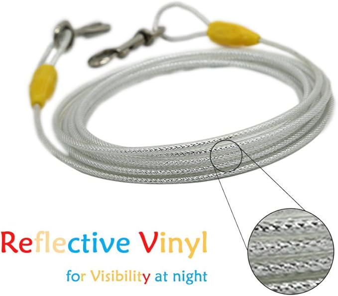 Petest 25ft Reflective Tie-Out Cable for Large Dogs Up to 90 Pounds