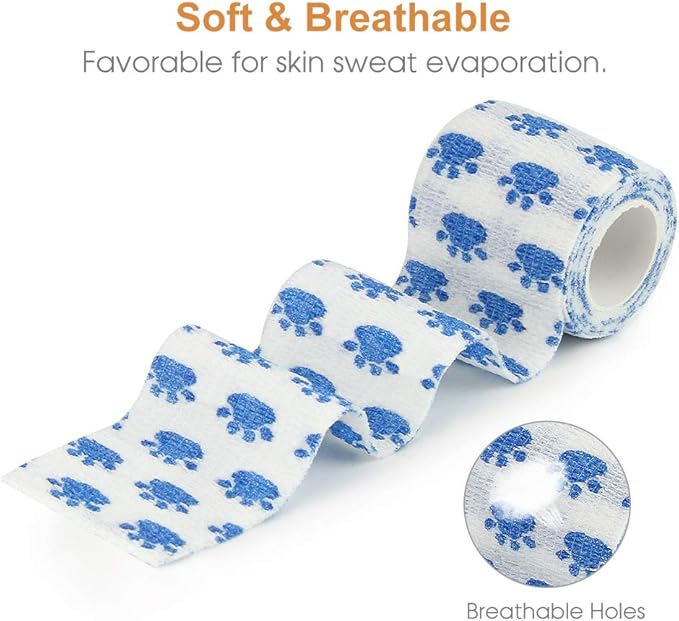 AUPCON Vet Wrap Cohesive Bandages Bulk Self Adhesive Bandage Wrap Self Adherent Wrap Non-Woven for Dogs Pet Animals & Ankle Sprains & Swelling 2 Inch x 5 Yards (2 Inch Mixed Claw)