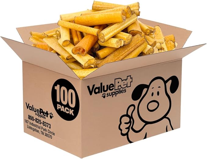 ValueBull USA Pig Skin Retriever Rolls, 4 Inch, Smoked, 100 Count Bulk Pack - Premium USA Pork Hide Dog Chews, One-Piece, Easy Digestion, High Protein