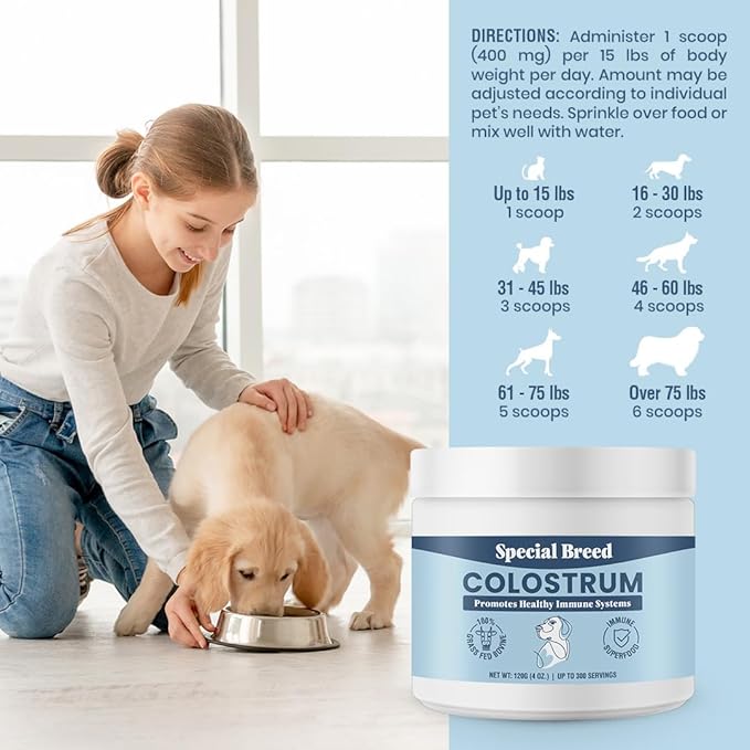 Special Breed Bovine Colostrum for Dogs and Cats, Immune Support Supplement for Allergy and Itch Relief, Grass Fed Colostrum Powder (120 Grams)