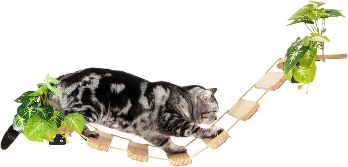 Meowoou Cat Bridge Wall Mounted, Rope Bridge for Climbing, Ladder for Indoor Cats, Cat Wall Furniture for Sleeping, Large Cats Steps Bed and Perches