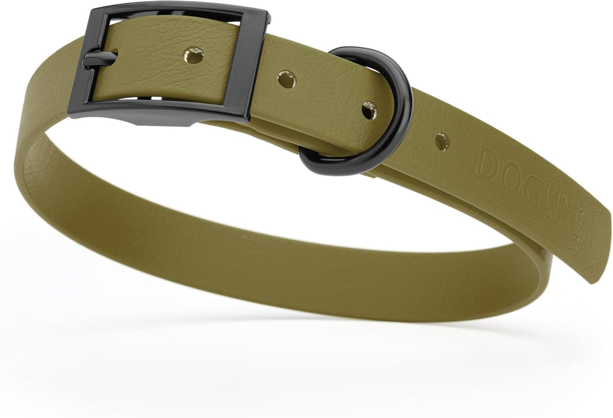Dogline Biothane Waterproof Dog Collar Strong Coated Nylon Webbing with Black Hardware Odor- Proof for Easy Care Easy to Clean High Performance Fits Small Medium or Large Dogs, Olive Drab Green