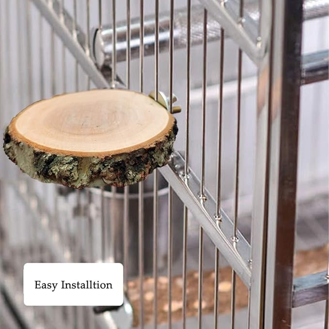 Hamiledyi Perch Platform for Bird Cage,Natural Round Wooden Stand Platform Bird Toy for Canary Parakeet Cockatiel Parrot Budgie Sparrow(3 Pcs)