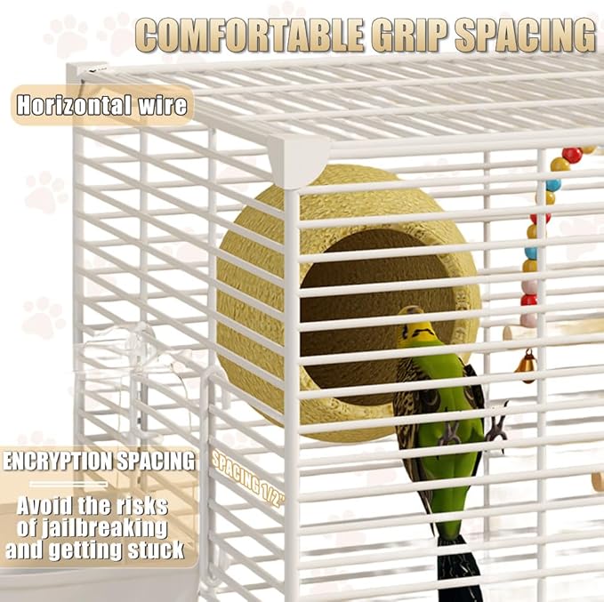 Bird Cage Parakeet Cage with Bird Toys & Slide-Out Tray, Wooden Perches, Rolling Stand, Swing & Bowls – Spacious Indoor Bird House for Parrot, Parakeets, Cockatiel, Lovebird and Small Mid-Sized Birds