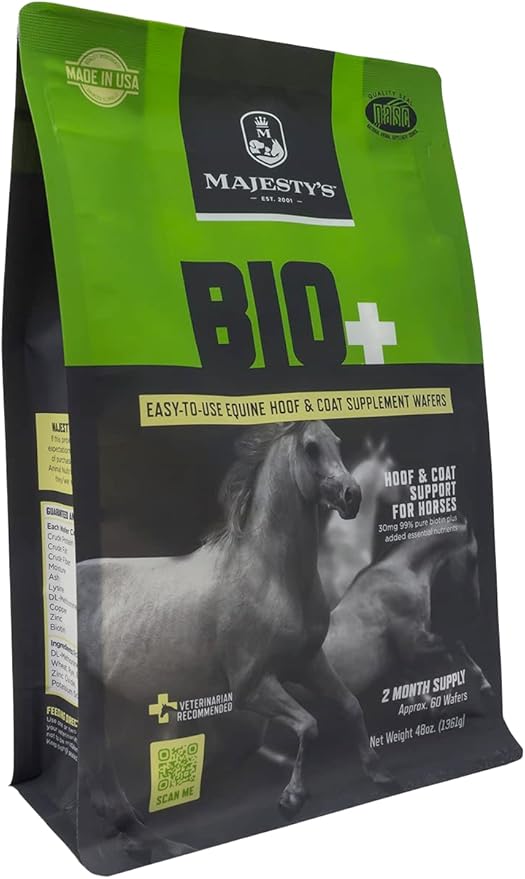 Majesty's BIO+ Biotin Wafers - Superior Horse / Equine Hoof and Coat Support Supplement - Copper, Zinc, Lysine, Methionine (60 count)