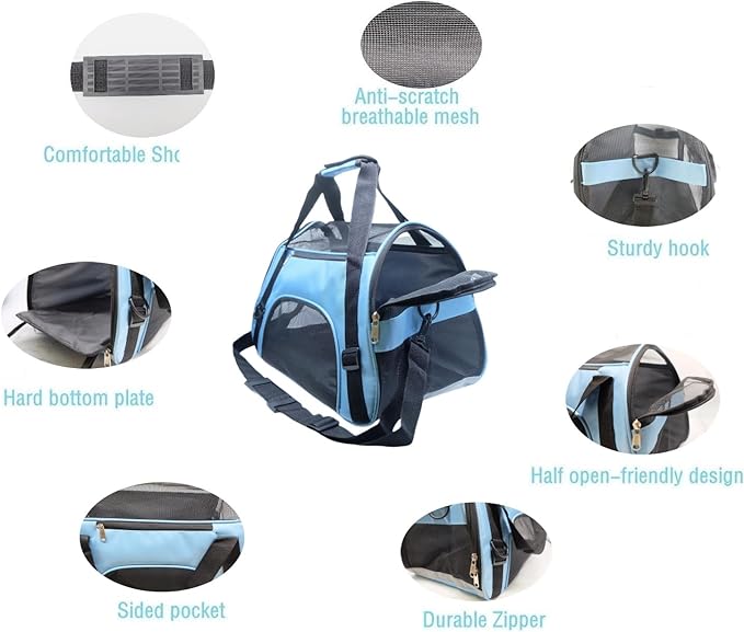 Cat Carrier,Soft-Sided Pet Travel Carrier for Cats,Dogs Puppy Comfort Portable Foldable Pet Bag Airline Approved (Medium-Blue)