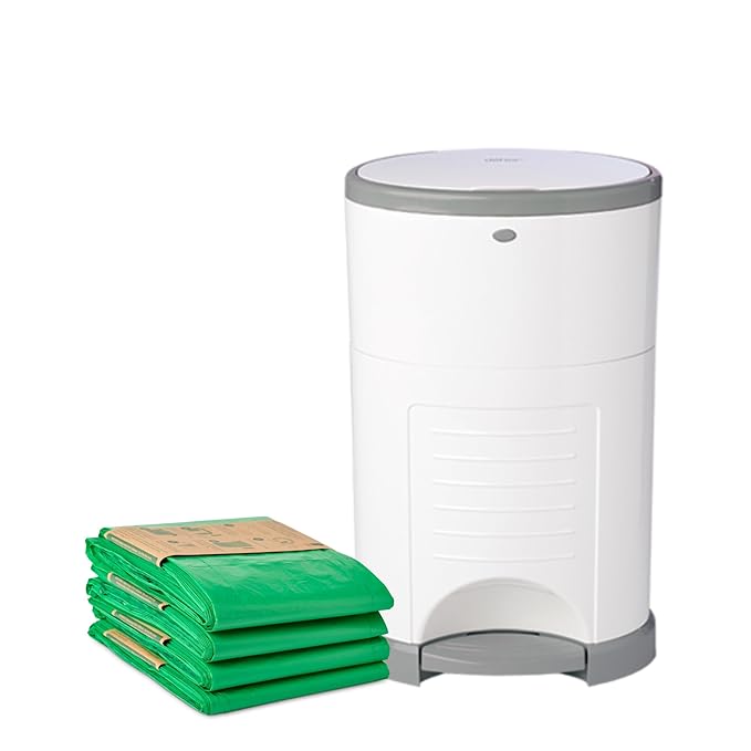 Diaper Dekor EKO Classic Diaper Pail Gift Set, White ONLY Eco-Friendly Diaper Pail Made with 70% Recycled Materials Comes with up to a Year's Supply Worth of Diaper Dekor Refills!