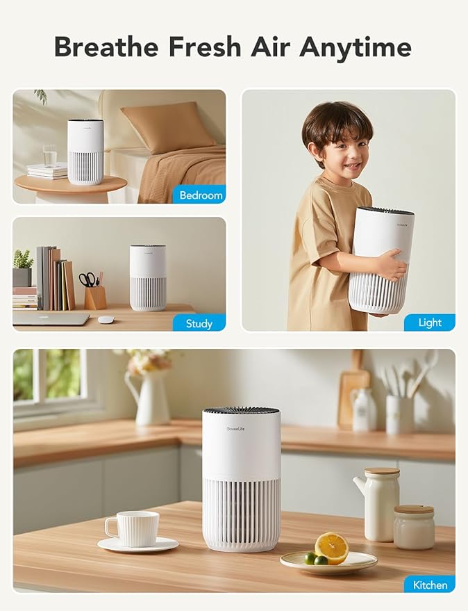 GoveeLife Mini Air Purifier for Bedroom, Smart Filter Air Purifier with App Alexa Control for Pet Hair, Odors, Pollen, Smoke, Portable Air Cleaner with 3 Speeds, 2 Modes, Timer, Aroma for Home