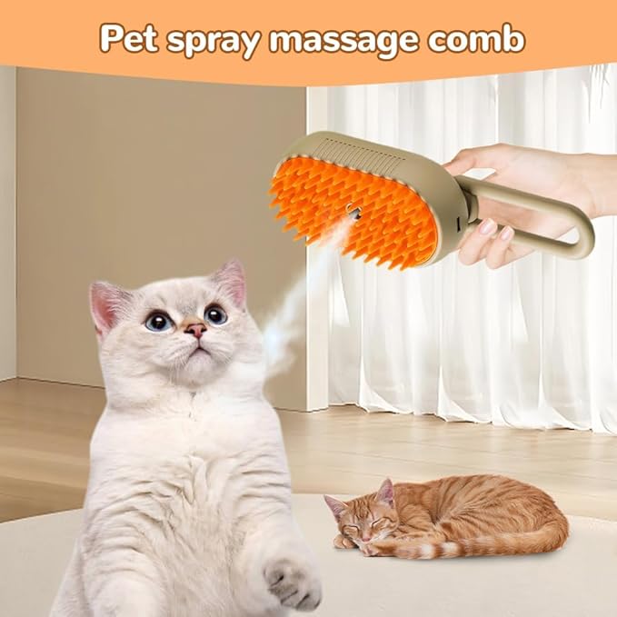 Cat Steam Brush 2025 New Pet Steam Groomer Comb, Painless Grooming Massage, 3 In 1 Water Brush for Cats Dogs (Khaki)