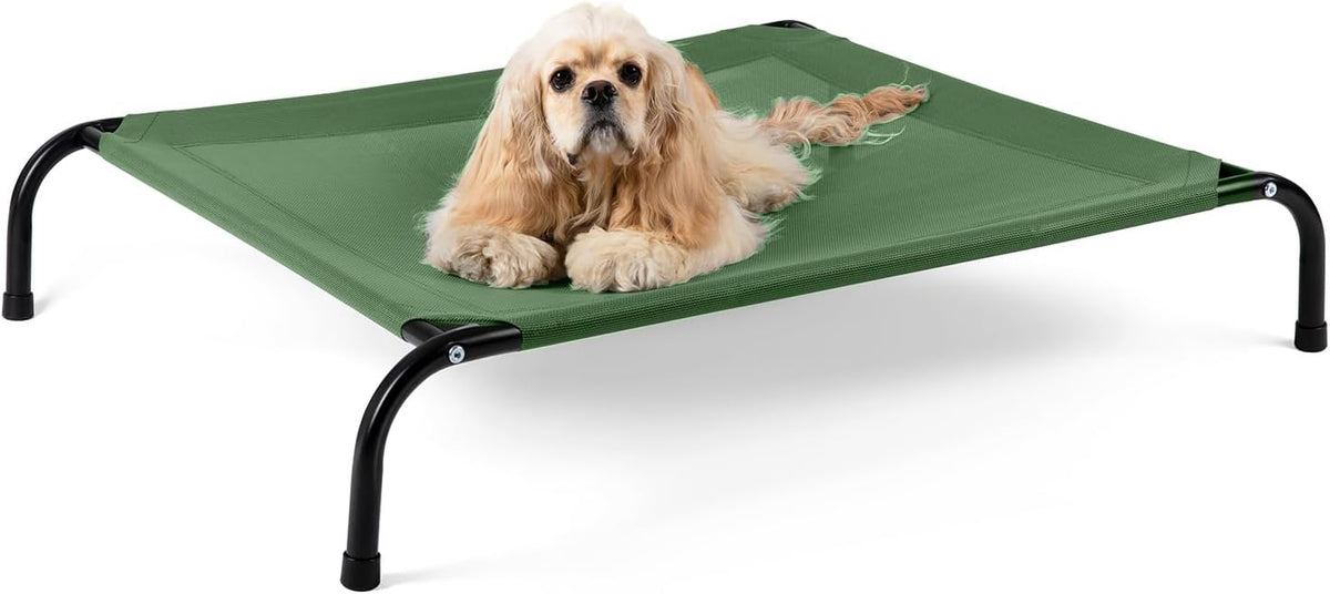 Cooling Elevated Dog Bed with Non-Slip Floor Protectors & Breathable Mesh, Raised Indoor & Outdoor Dog Cot Hammock, 34" L x 25" W x 8" Th, Small, Green