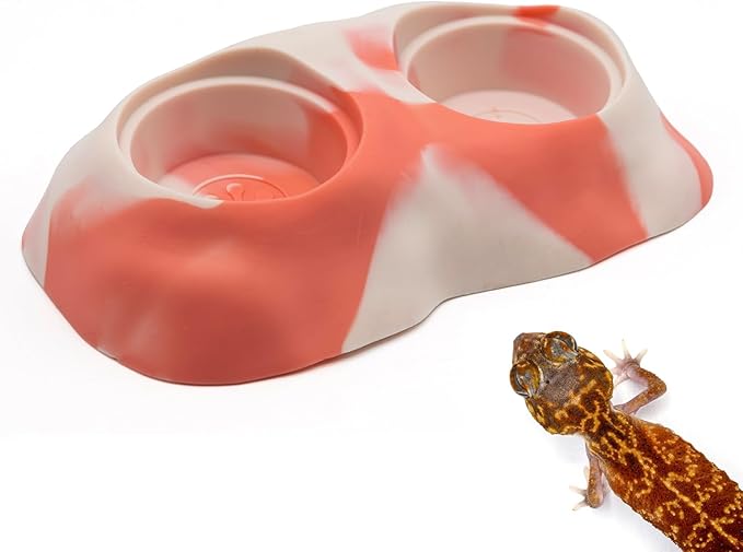 Pangea Ultimate Eco Dish, Crested Gecko Food and Water Bowl for Terrestrial Lizards, Durable Silicone Feeding Accessory for Reptile Terrariums 3.125in x 5.5in (Pink Marble)