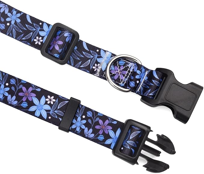 Dog Collar with Bohemia Floral Tribal Geometric Patterns - Soft Ethnic Style Collar Adjustable for Small Medium Large Dogs(Floral Blue,XS)