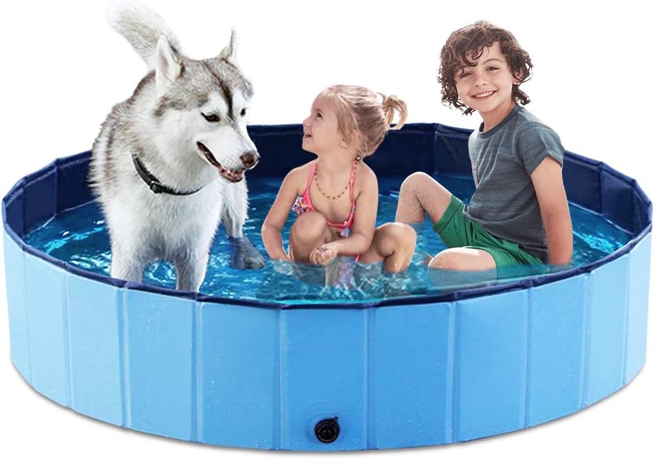 Jasonwell Foldable Dog Pet Bath Pool Collapsible Dog Pet Pool Bathing Tub Kiddie Pool Doggie Wading Pool for Puppy Small Medium Large Dogs Cats and Kids 55.1" Blue