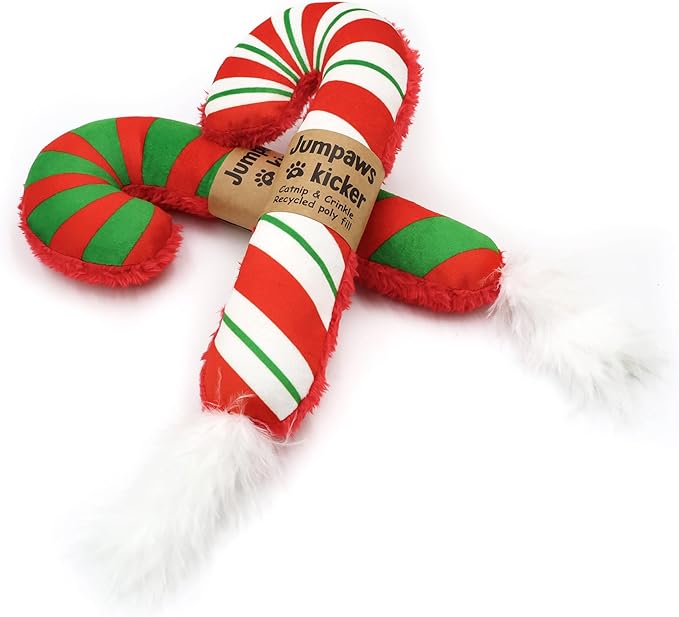 2 Pack Natural Interactive Catnip Cat Kicker Toys, Bite Resistant Chew Toy, Accessories for Indoor Cat, Christmas Candy Cane