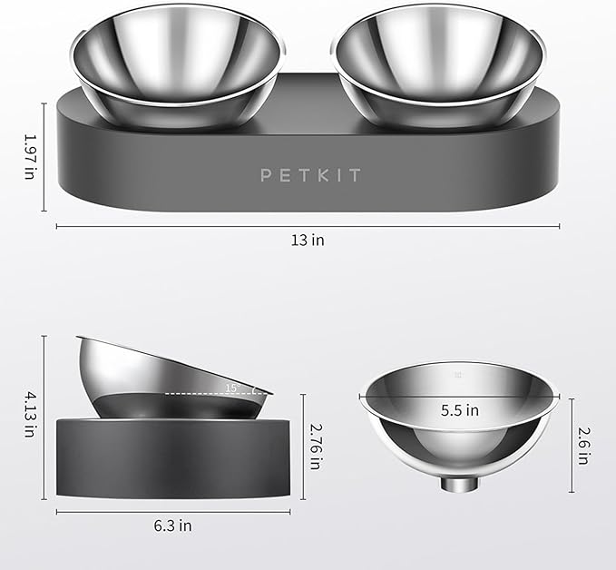 PETKIT CYBERTAIL - Stainless Steel Raised Bowl - Inclined Food and Feeding Bowls, Non-Slip, No Spill for Cats and Small Dogs